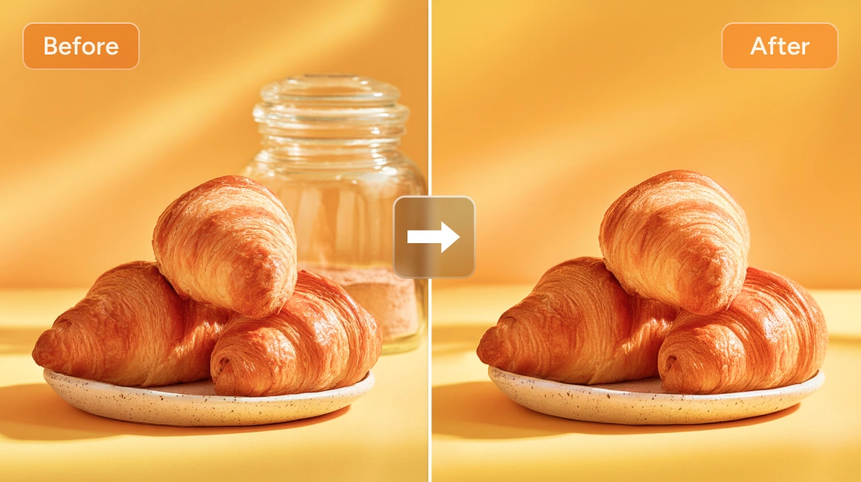 before and after comparison images of removing the bottle behind the breads